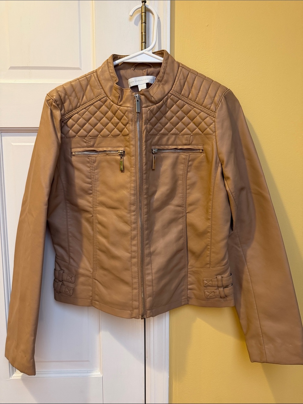 NY and Co Quilted Faux Leather Jacket - Tan, small